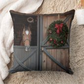 Christmas Equestrian Barn Pillow クッション (ブランケット)