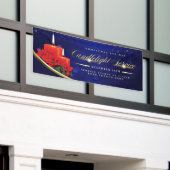 Christmas Eve Candlelight Poinsettia Blue Church 横断幕 (ビルの外側)