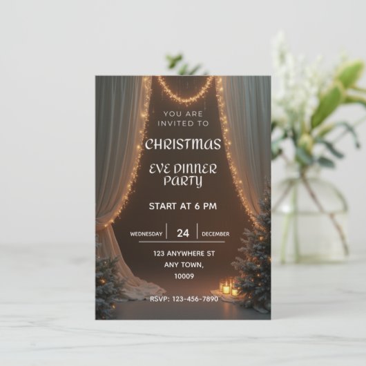Christmas Eve dinner party invitation template 招待状 (スタンド正面)