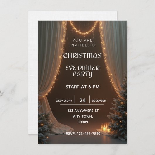 Christmas Eve dinner party invitation template 招待状 (正面/裏面)