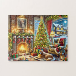 Christmas Eve Golden Retriever Cozy Fireplace  ジグソーパズル