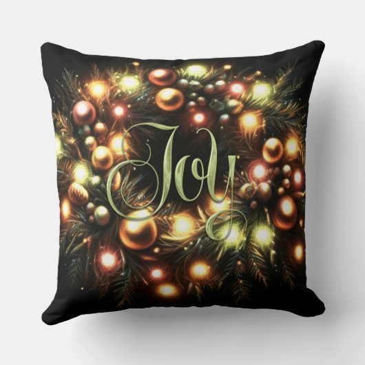 Christmas Evergreen Lighted Wreath Joy クッション (裏面)
