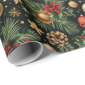 Christmas Evergreen Tree Ornaments Red Gold ラッピングペーパー (ロールコーナー)