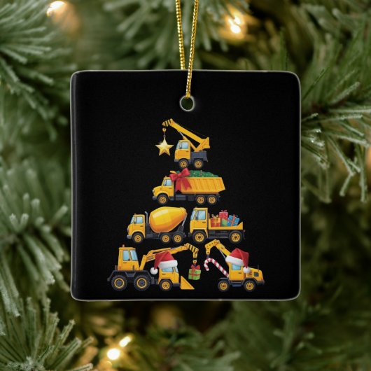 Christmas Excavator Construction Truck Tree セラミックオーナメント (ツリー)