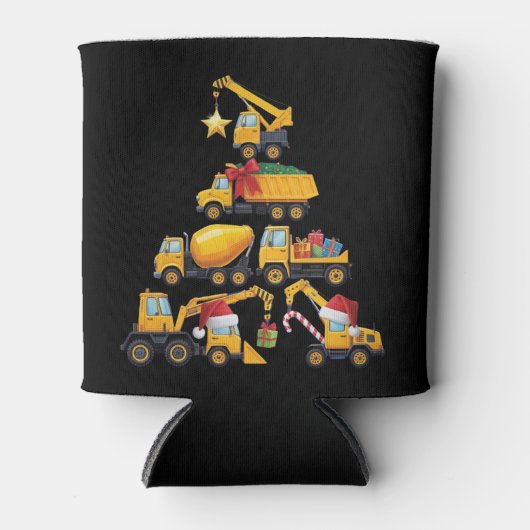 Christmas Excavator Construction Truck Tree 缶クーラー (正面)