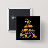 Christmas Excavator Construction Truck Tree 缶バッジ (正面&裏面)