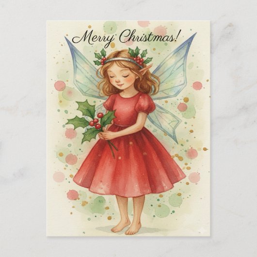 Christmas Fairy Watercolor Art シーズンポストカード (正面)