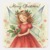 Christmas Fairy Watercolor Art スクエアシール (正面)