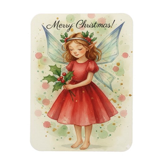 Christmas Fairy Watercolor Art マグネット (縦)