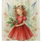 Christmas Fairy Watercolor Art Holiday シャワーカーテン (正面)