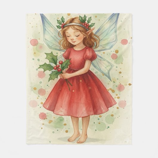 Christmas Fairy Watercolor Art Holiday フリースブランケット (正面)
