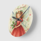 Christmas Fairy Watercolor Art Holiday ラウンド壁時計 (傾斜)