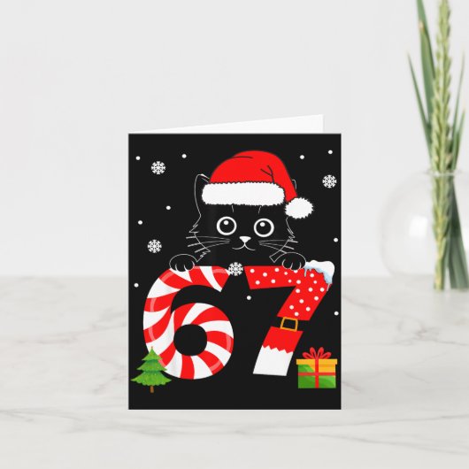 Christmas Family Black Cat 67 Six Seven Santa Men  カード (正面)