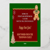 Christmas Family Card, Gingerbread Man, Red /Green 箔シーズンカード (裏面)