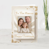 Christmas Family Photo Card - Golden Picture Frame カード (正面)
