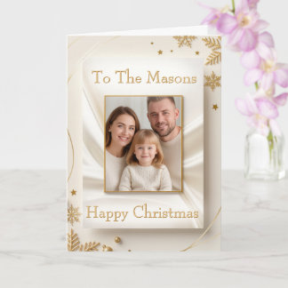 Christmas Family Photo Card - Golden Picture Frame カード