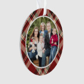 Christmas Family Photo Red and Beige Bufalo オーナメント (正面)