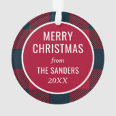 Christmas Family Photo Red and Blue Bufalo Plaid オーナメント (裏面)