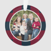 Christmas Family Photo Red and Blue Bufalo Plaid オーナメント (正面)
