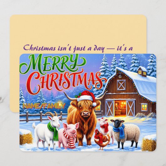 Christmas Farm Animals Gathering シーズンカード (正面/裏面)