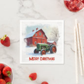 Christmas Farm Tractor and Red Barn スタンダードカクテルナプキン (インサイチュ)