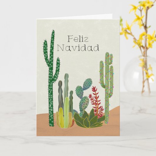 Christmas Feliz Navidad Cacti カード (黄色い花)