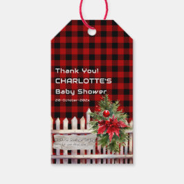 Christmas Fence Buffalo Plaid Baby Shower ギフトタグ