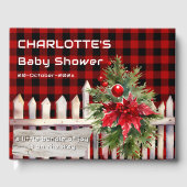 Christmas Fence Buffalo Plaid Baby Shower ゲストブック (正面)