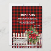 Christmas Fence Buffalo Plaid Baby Shower サンキューカード (正面)