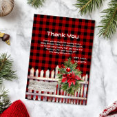 Christmas Fence Buffalo Plaid Baby Shower サンキューカード