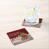 Christmas Fence Buffalo Plaid Baby Shower スクエアペーパーコースター (インサイチュ)