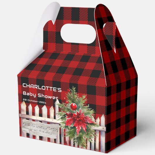 Christmas Fence Buffalo Plaid Baby Shower フェイバーボックス (正面)