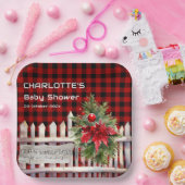Christmas Fence Buffalo Plaid Baby Shower ペーパープレート (パーティー)