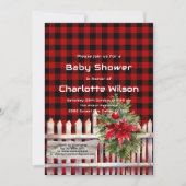 Christmas Fence Buffalo Plaid Baby Shower 招待状 (正面)