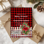 Christmas Fence Buffalo Plaid Baby Shower 招待状