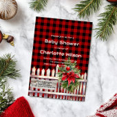 Christmas Fence Buffalo Plaid Baby Shower 招待状