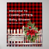 Christmas Fence Buffalo Plaid Baby Shower Welcome ポスター (正面)