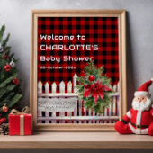 Christmas Fence Buffalo Plaid Baby Shower Welcome ポスター