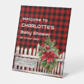 Christmas Fence Buffalo Plaid Baby Shower Welcome 台座サイン (正面)