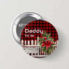 Christmas Fence Buffalo Plaid Daddy-to-be 缶バッジ