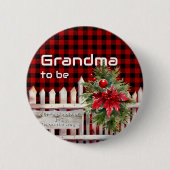 Christmas Fence Buffalo Plaid Grandma-to-be 缶バッジ (正面)