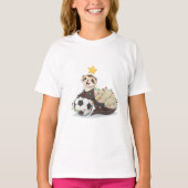 Christmas Ferret with Soccer Ball Tシャツ (正面)