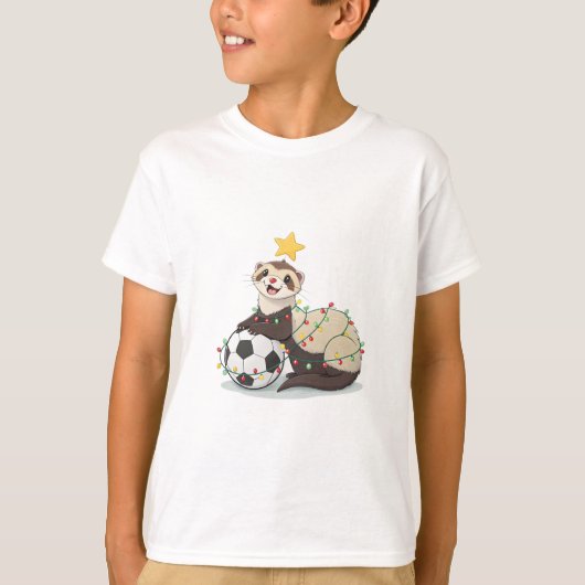 Christmas Ferret with Soccer Ball Tシャツ (正面)