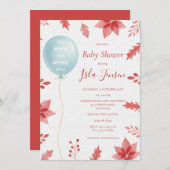 Christmas Festive Balloon and Red Leaves Baby Show 招待状 (正面/裏面)