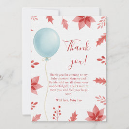 Christmas Festive Balloon Red Leaves Baby Shower サンキューカード