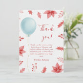 Christmas Festive Balloon Red Leaves Baby Shower サンキューカード (スタンド正面)