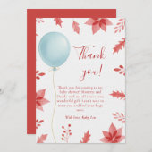 Christmas Festive Balloon Red Leaves Baby Shower サンキューカード (正面/裏面)