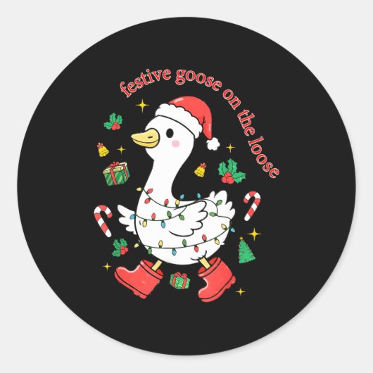 Christmas Festive Goose On The Loose Silly Goose X ラウンドシール (正面)