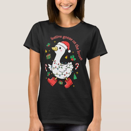 Christmas Festive Goose On The Loose Silly Goose X Tシャツ (正面)