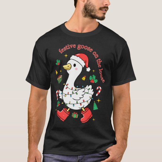 Christmas Festive Goose On The Loose Silly Goose X Tシャツ (正面)